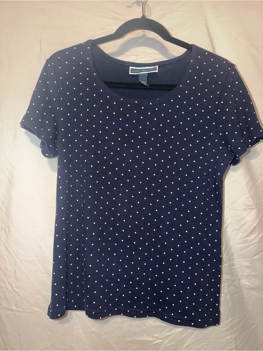 Karen Scott Navy Short Sleeve Tee with White Polka Dots